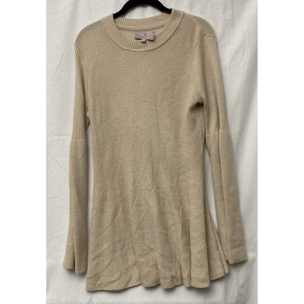 Laurie Felt Women's Tan‎ Knit Babydoll Long Sleeve Cashmere Blend Sweater - Sz M